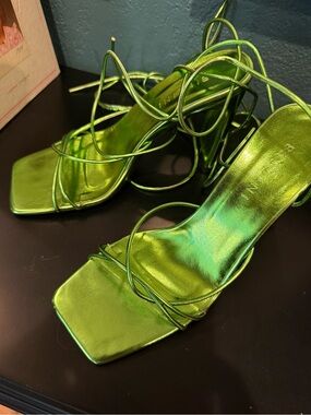 Billini Metallic Lime Green Strappy Lace-Up Heels